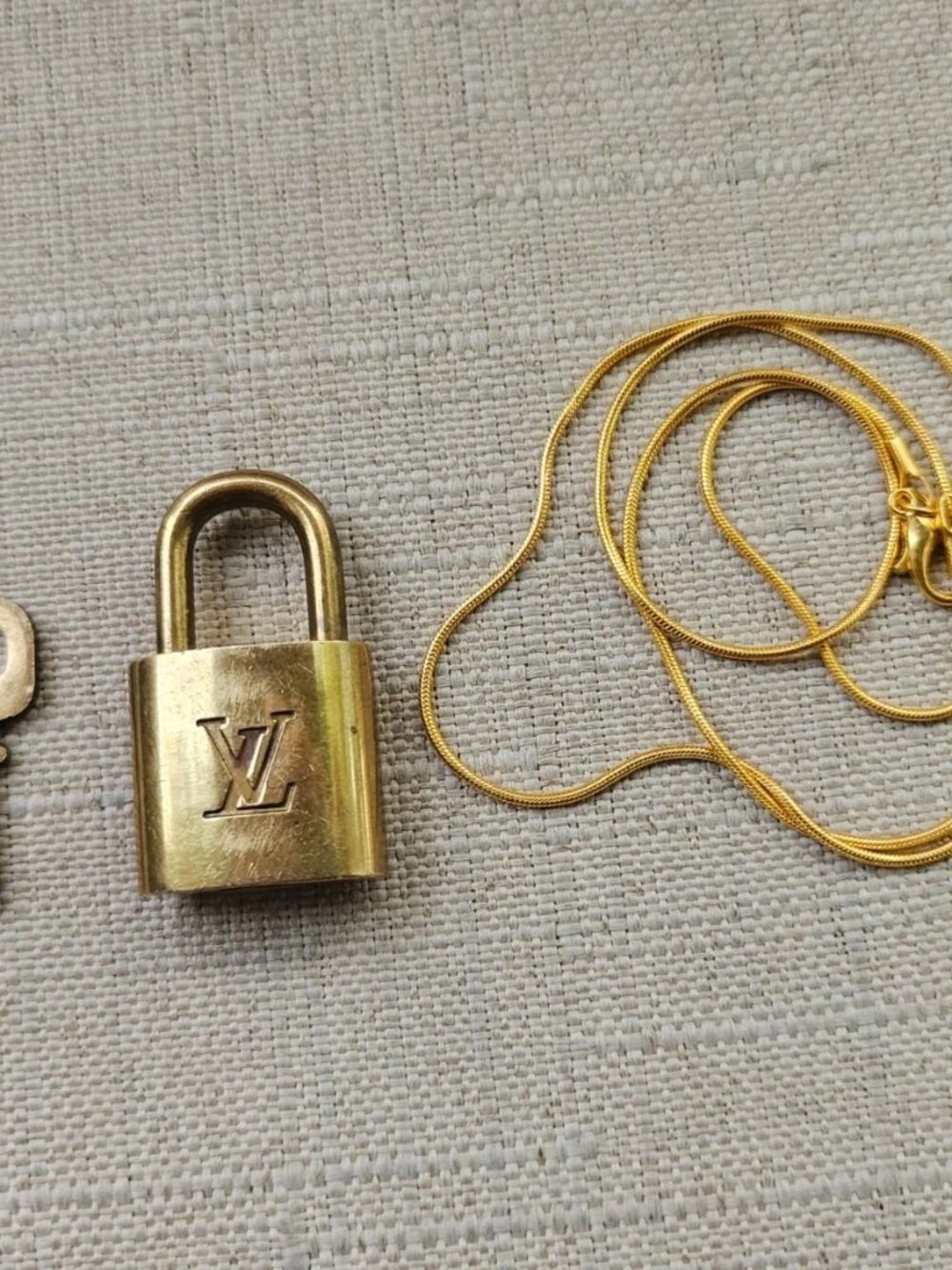 Vintage Louis Vuitton Key Lock Pendant Necklace Gold Tone Padlock Made in France - Picture 9 of 12